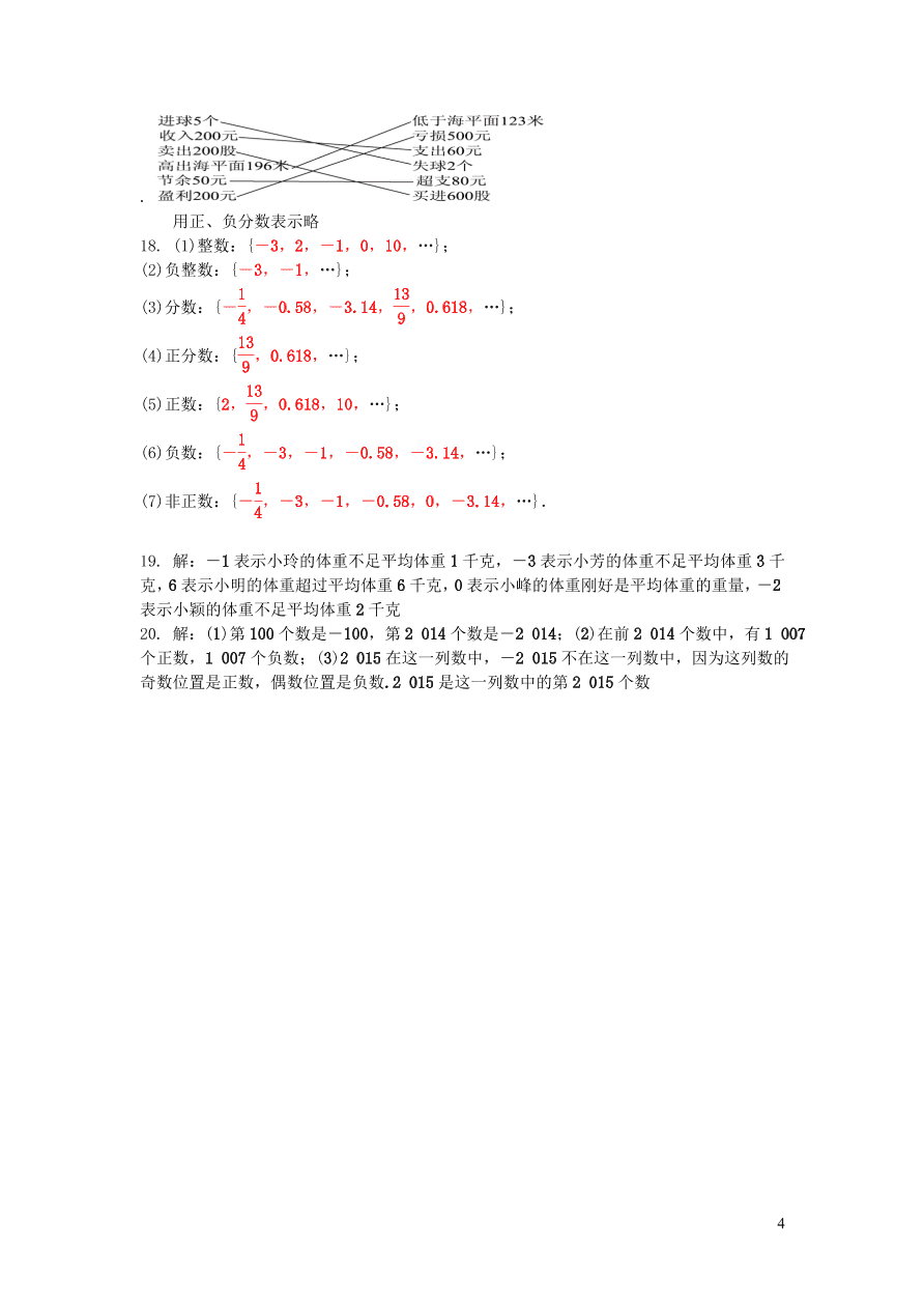 七年级数学上册第1章有理数1.1具有相反意义的量检测题及答案（湘教版）