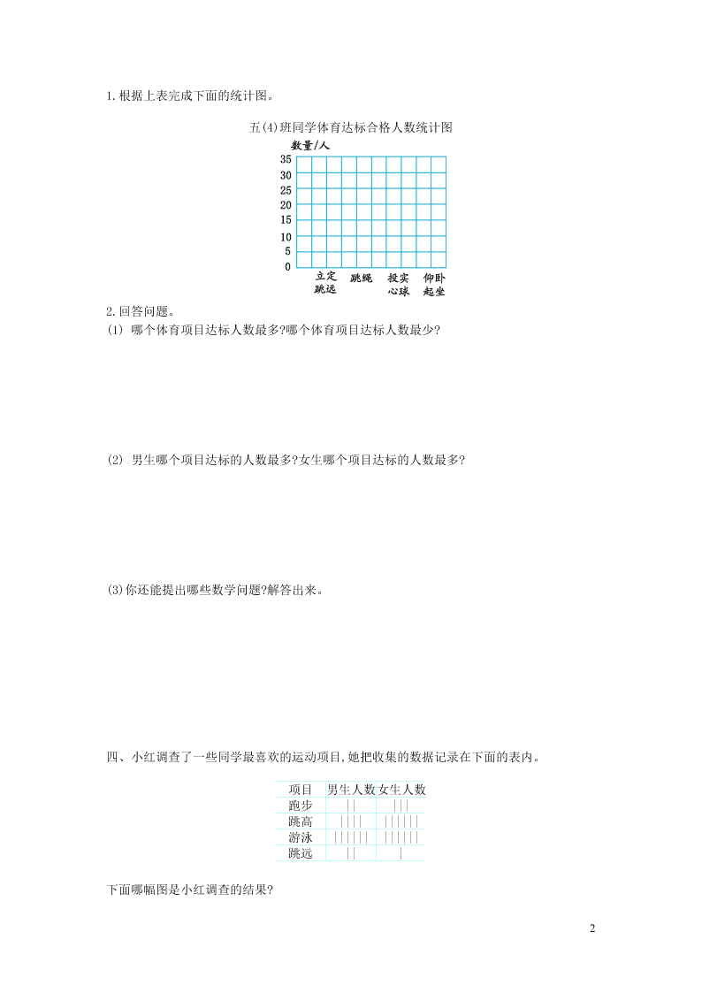 五年级数学上册六统计表和条形统计图二单元综合测试卷（附答案苏教版）