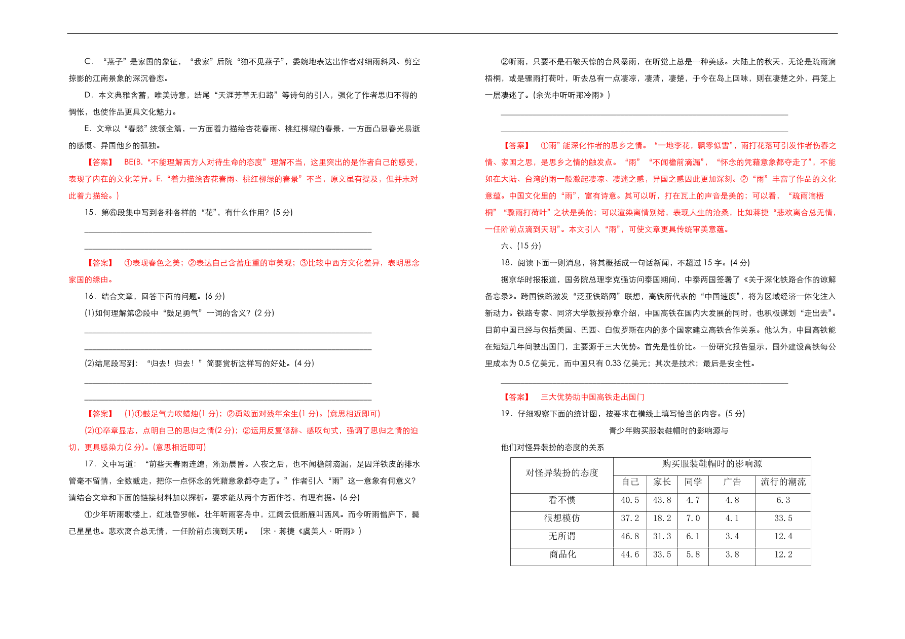 人教版高中语文必修1  第四单元测试卷（B卷）（含答案解析）