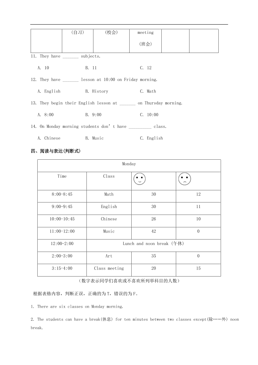 人教新目标版七年级英语上册Unit 9 My favorite subject is science单元词汇练习及答案