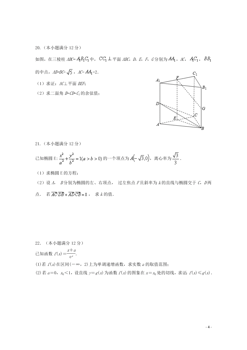 安徽省阜阳市阜南县实验中学2021届高三数学模拟试题