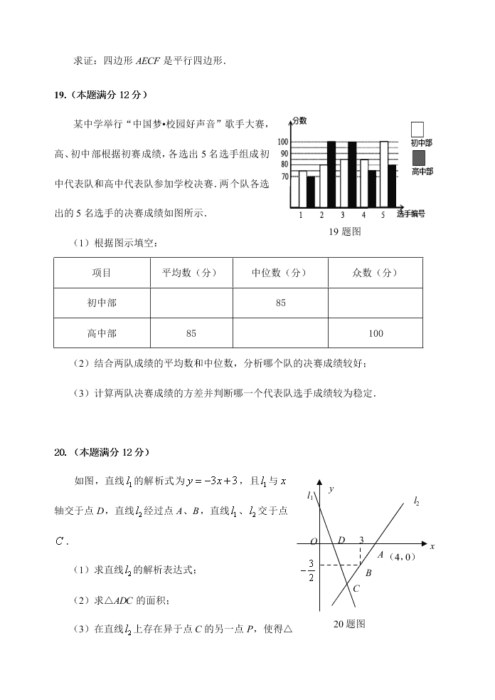 八年级数学下学期期中试卷及答案