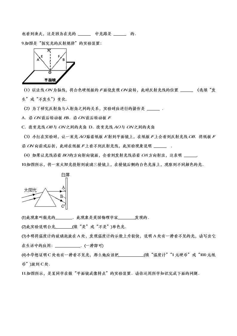 2020人教版初二物理重点知识专题训练：光现象