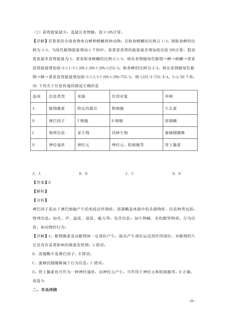 黑龙江省大庆市铁人中学2020学年高二生物上学期期末考试试题（含解析）