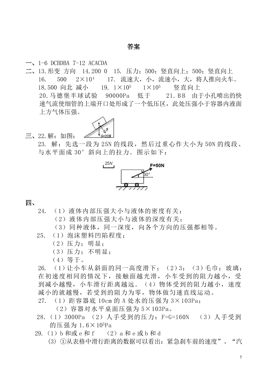 新人教版八年级物理下册期中测试卷（含答案）