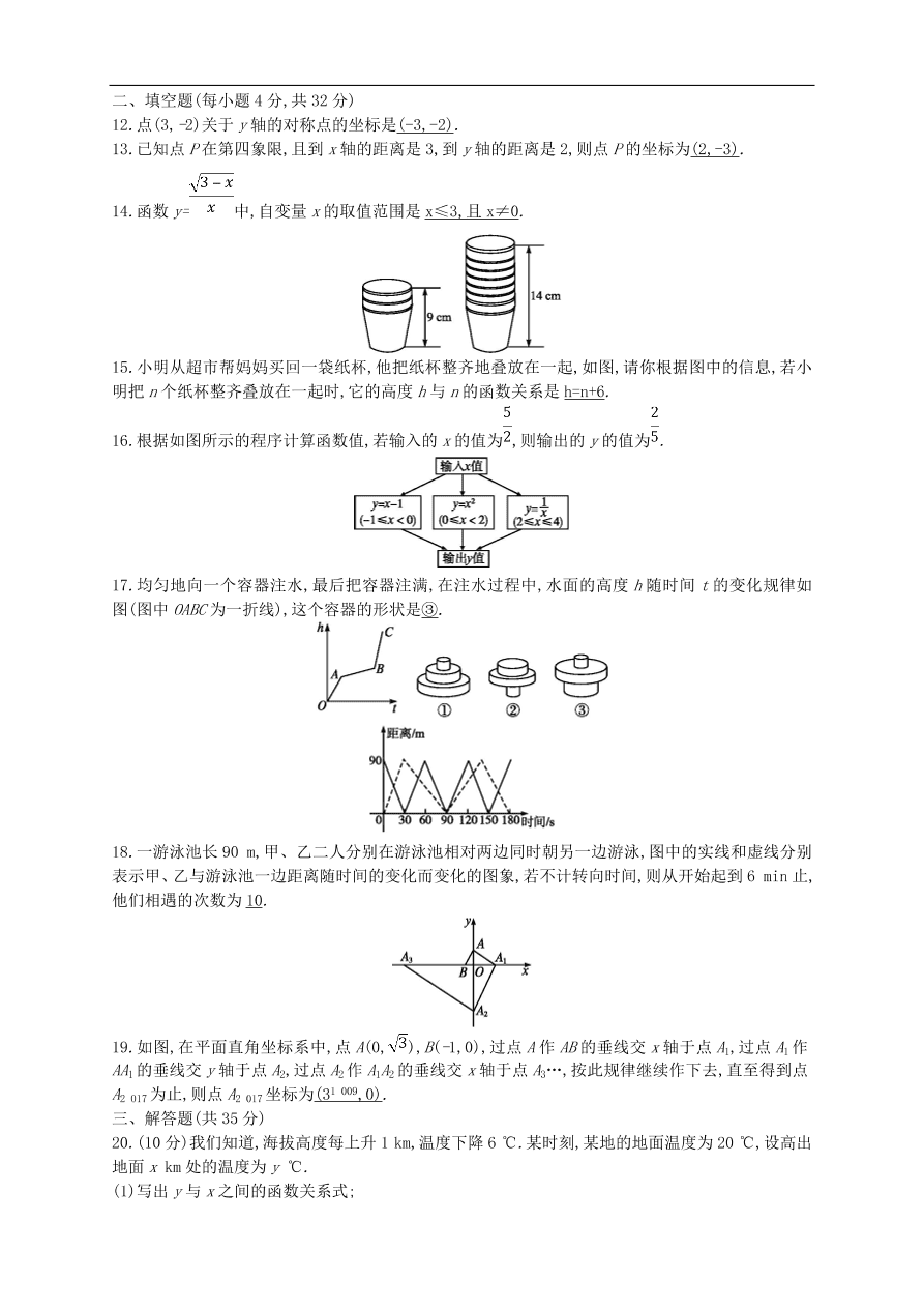 新人教版 中考数学总复习 专题检测9 函数基础知识试题