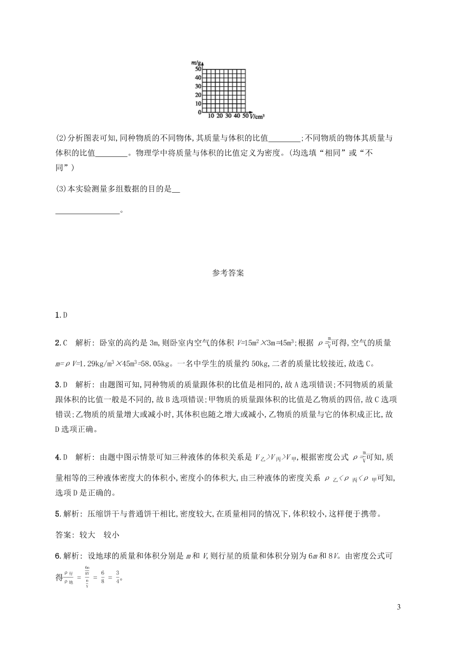 人教版八年级物理上册6.2密度课后习题及答案