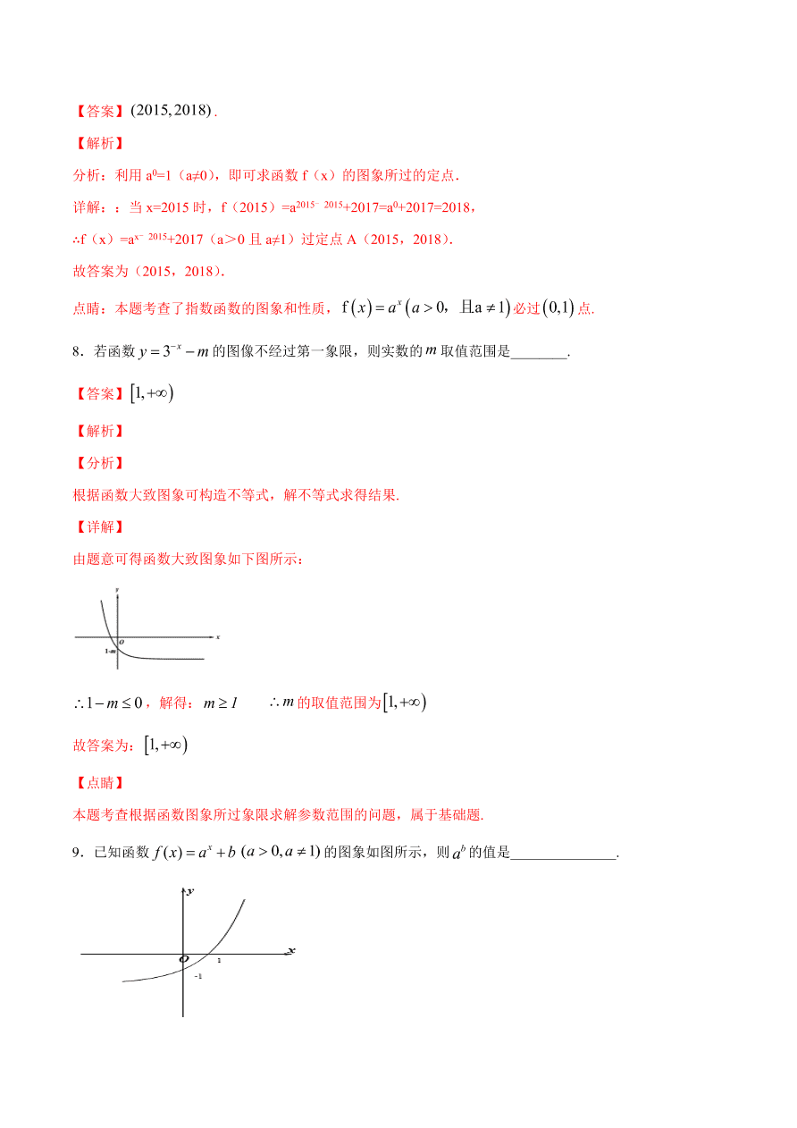 2020-2021学年高一数学期中复习高频考点：指数函数的图像与性质