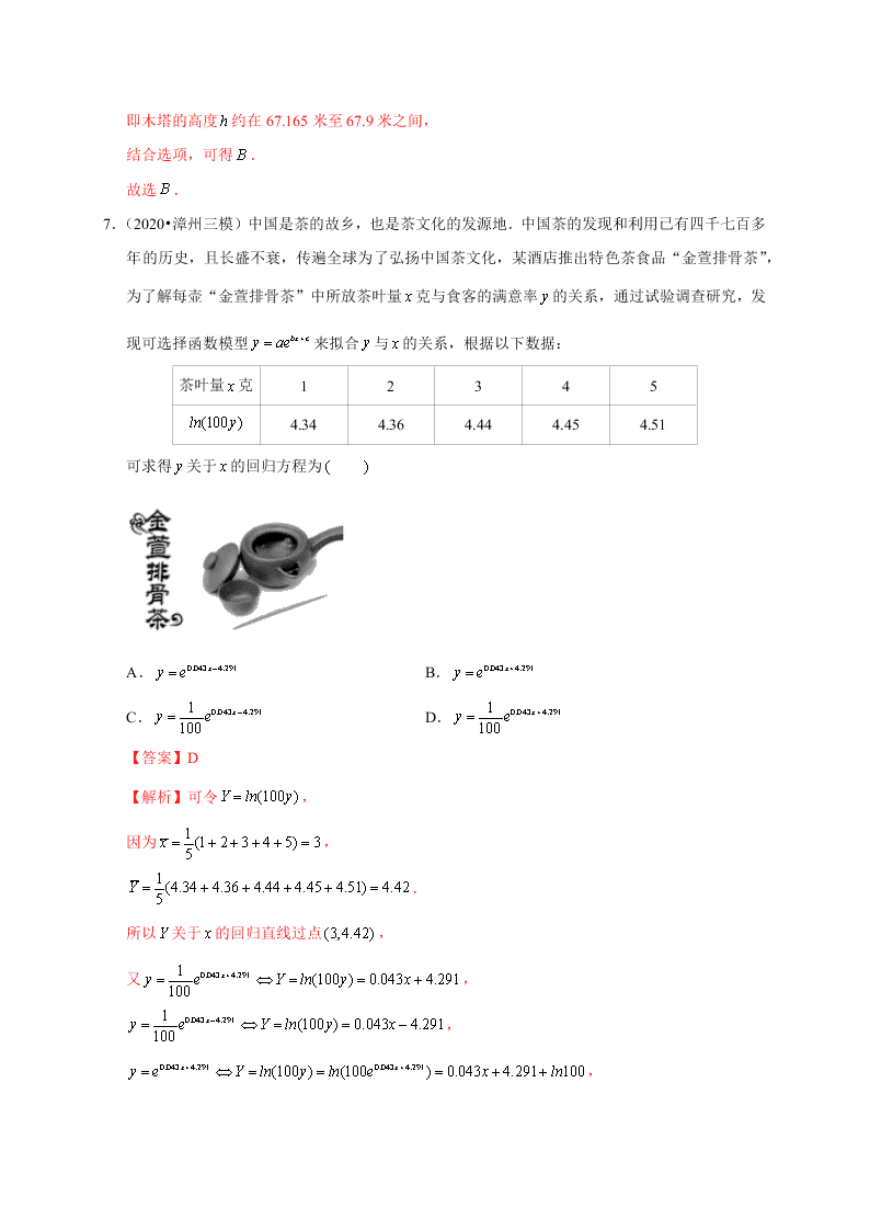 2020-2021学年高考数学（理）考点：函数模型及其应用