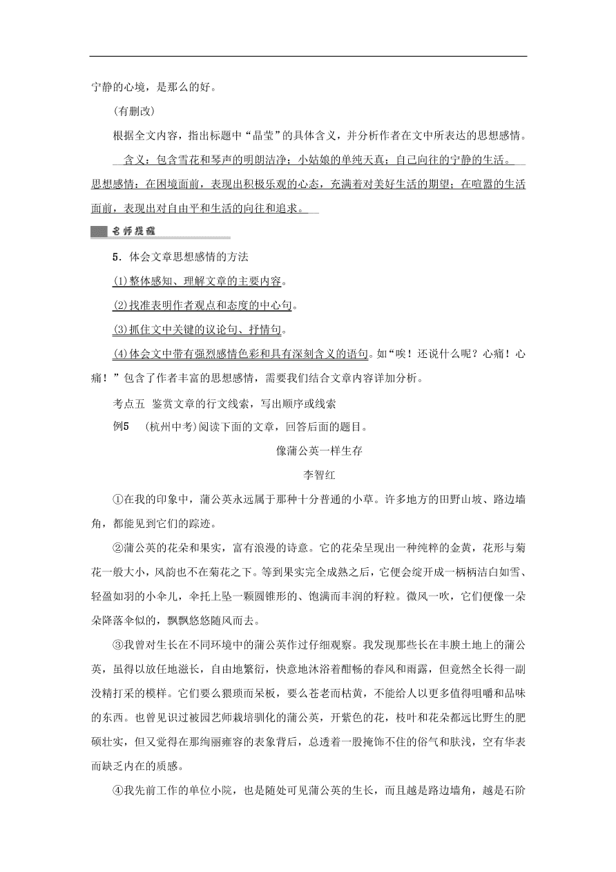 中考语文复习第二篇现代文阅读第一节文学作品阅读小说散文阅读讲解