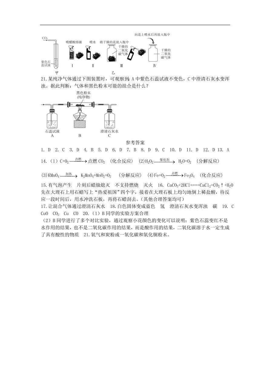 新人教版 九年级化学上册 6.3二氧化碳和一氧化碳 专题复习