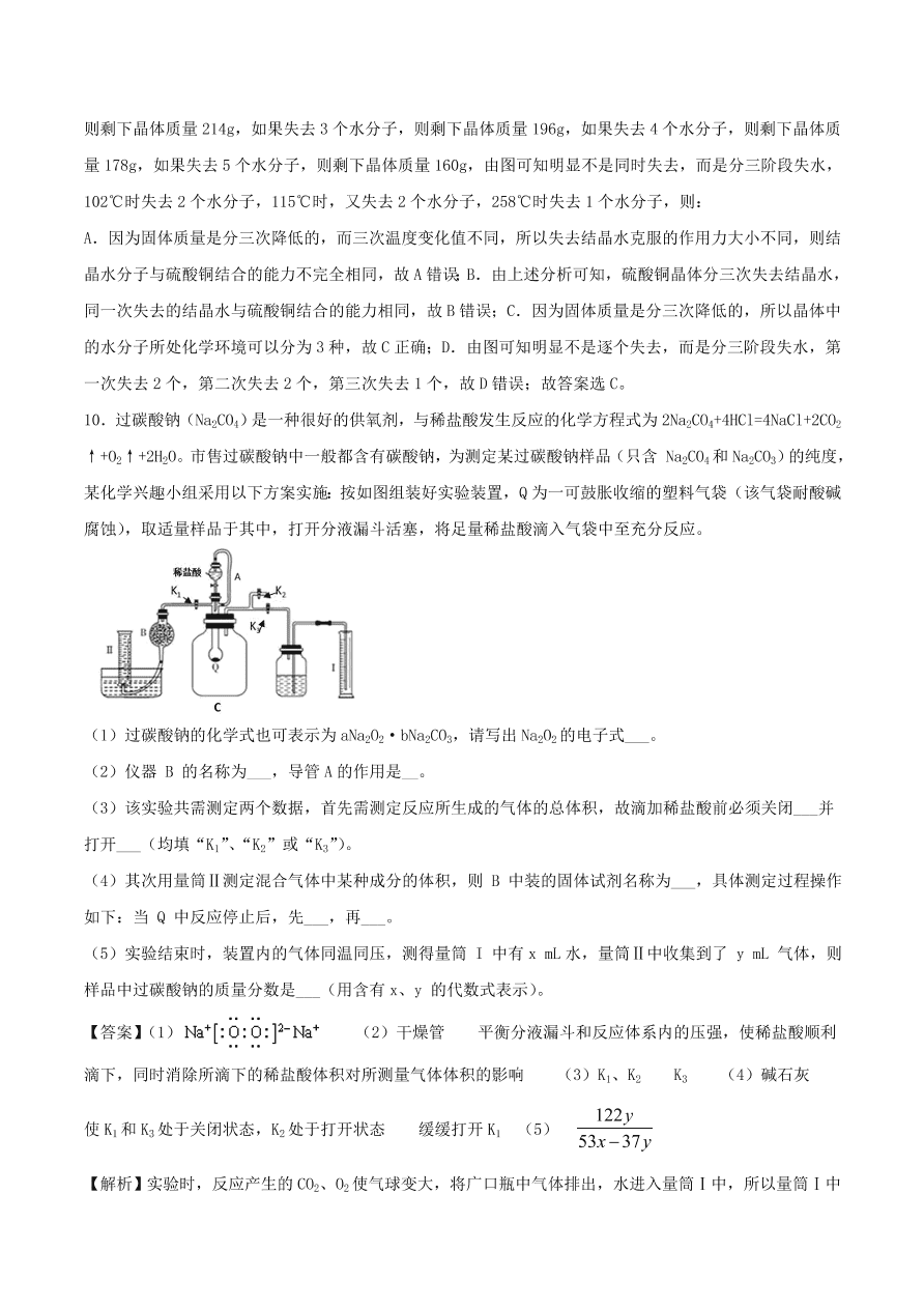 2020-2021年高考化学精选考点突破08 典型金属元素及其化合物