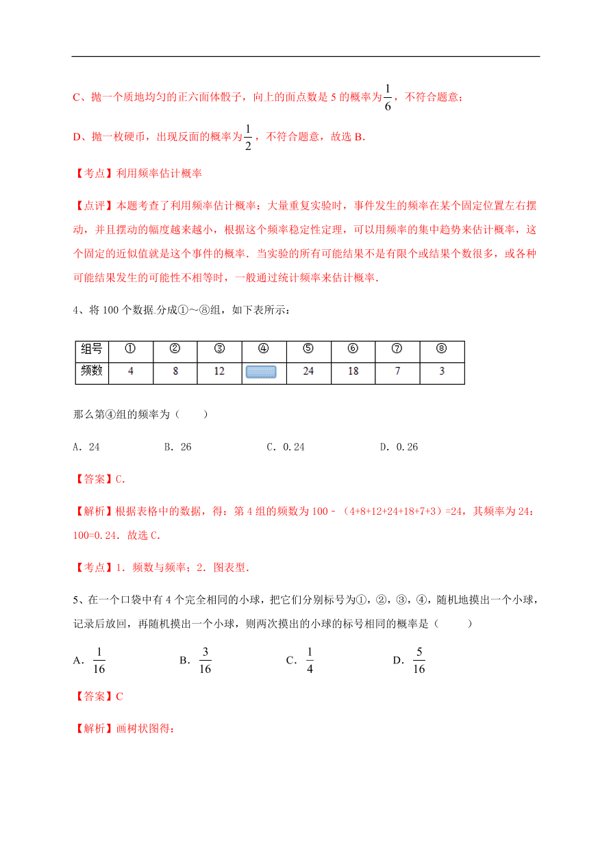 2020-2021学年初三数学第二十五章 概率初步（基础过关）