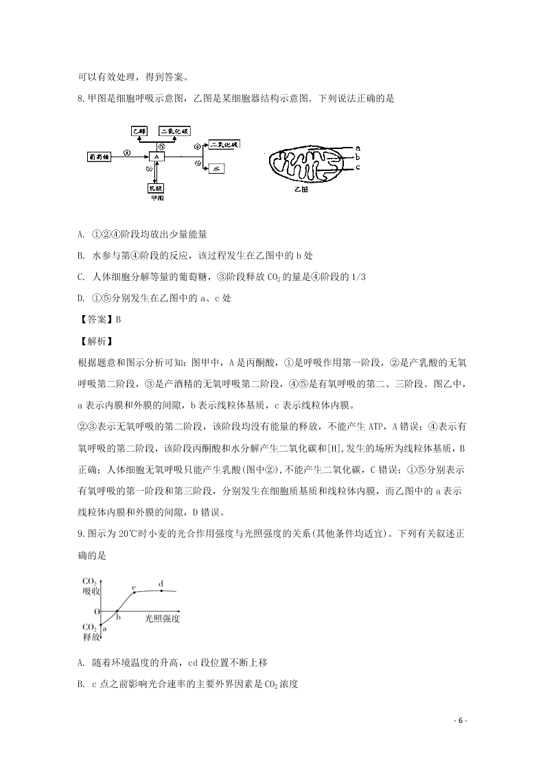 哈尔滨市第六中学2020学年度高二生物上学期期末考试试题（含解析）