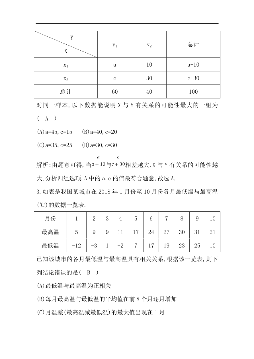 高中导与练一轮复习理科数学必修2习题 第九篇 统计与统计案例第3节 变量的相关性与统计案例 （含答案）