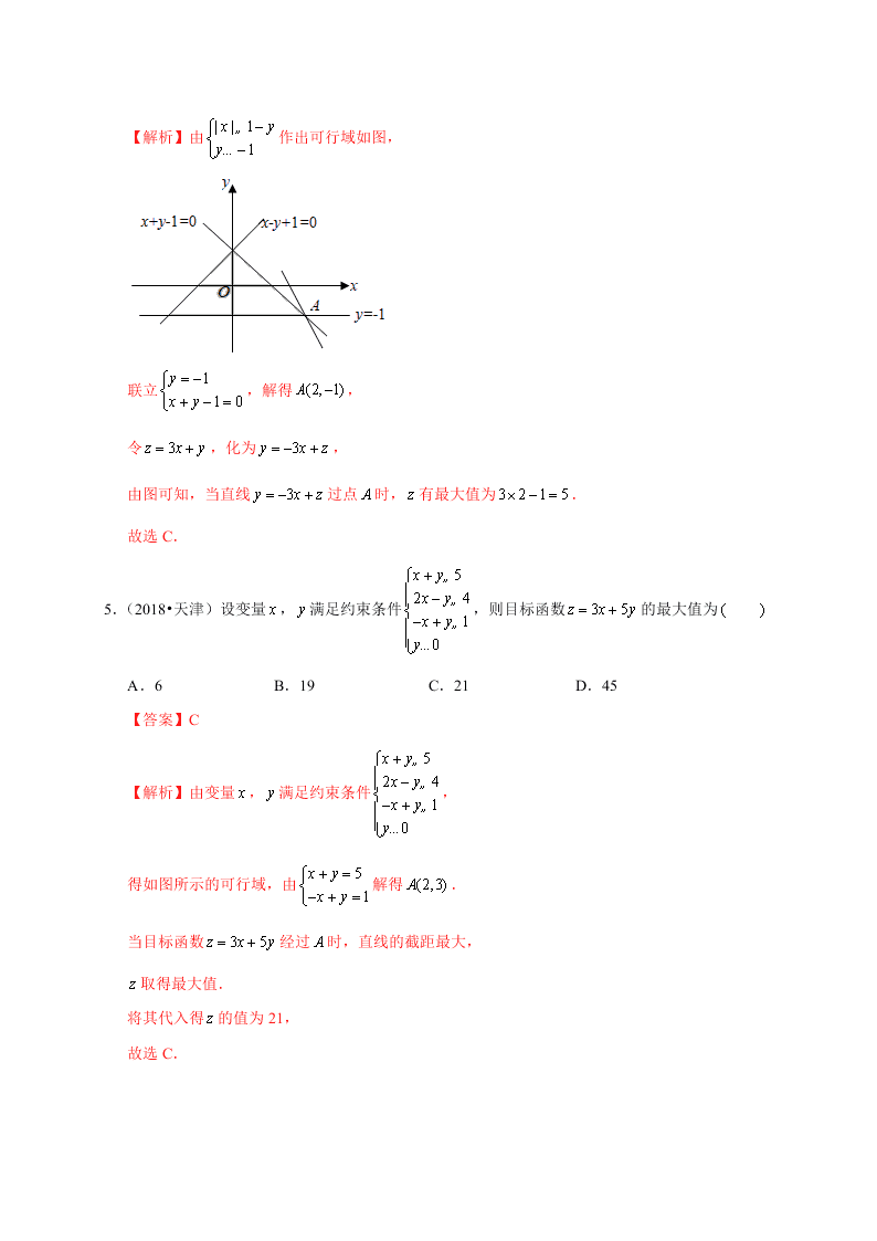 2020-2021学年高考数学（理）考点：二元一次不等式(组)与简单的线性规划问题