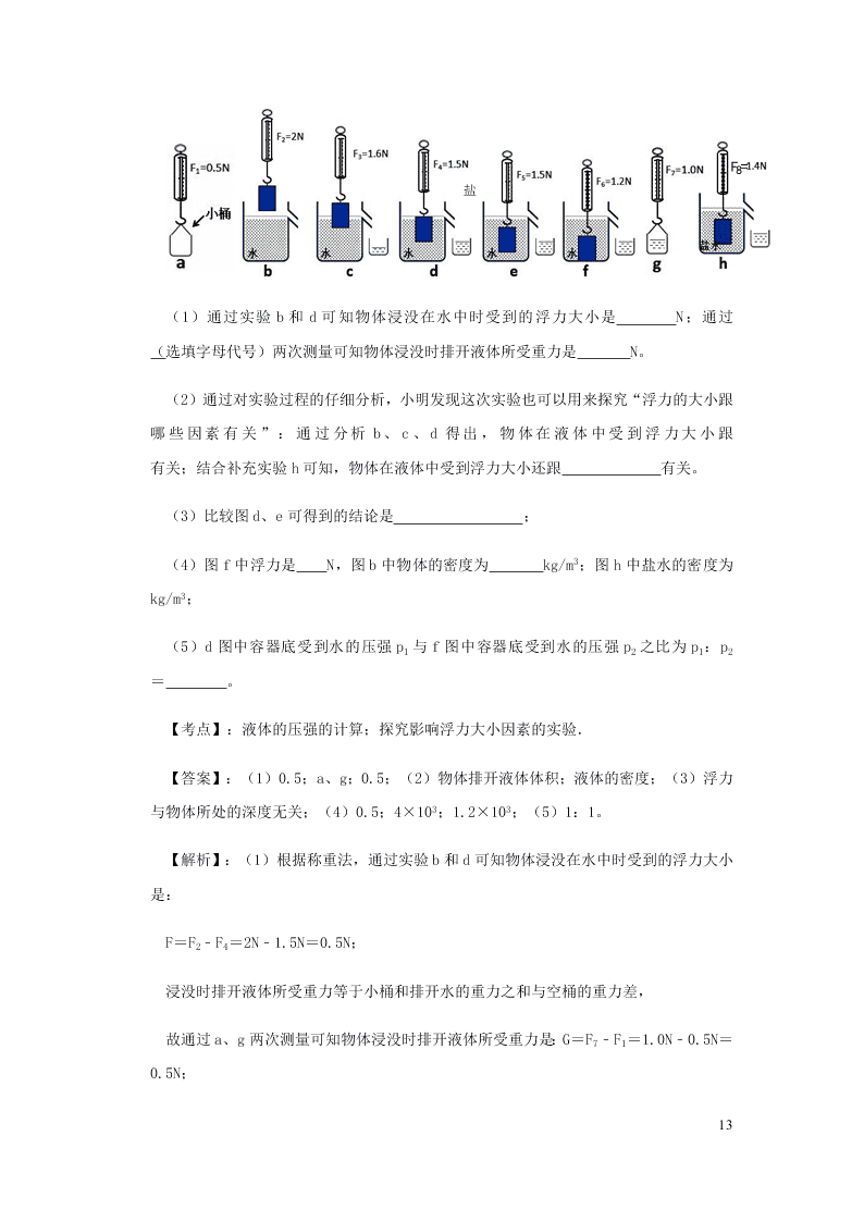 新人教版2020八年级下册物理知识点专练：10.1浮力（含解析）