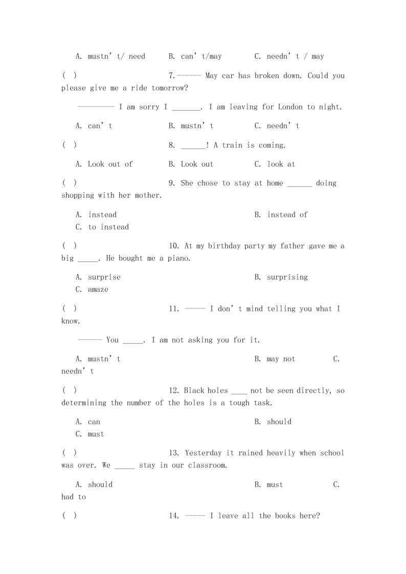 2020新概念英语第一册练习LESSON 125—LESSON126（无答案）