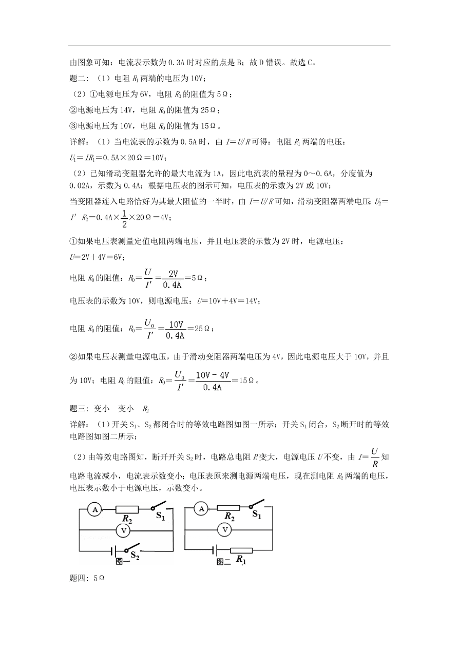 九年级中考物理重点知识点专项练习——欧姆定律