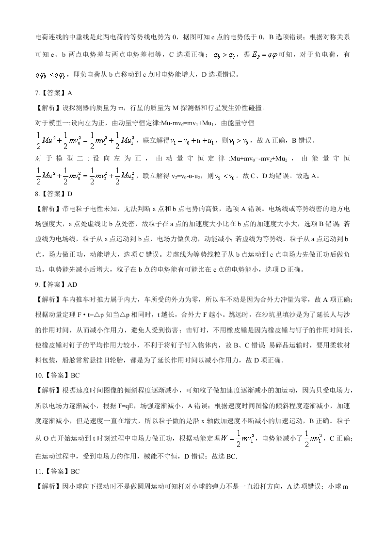 河南省豫南九校2020-2021高二物理9月联考试题（Word版附答案）