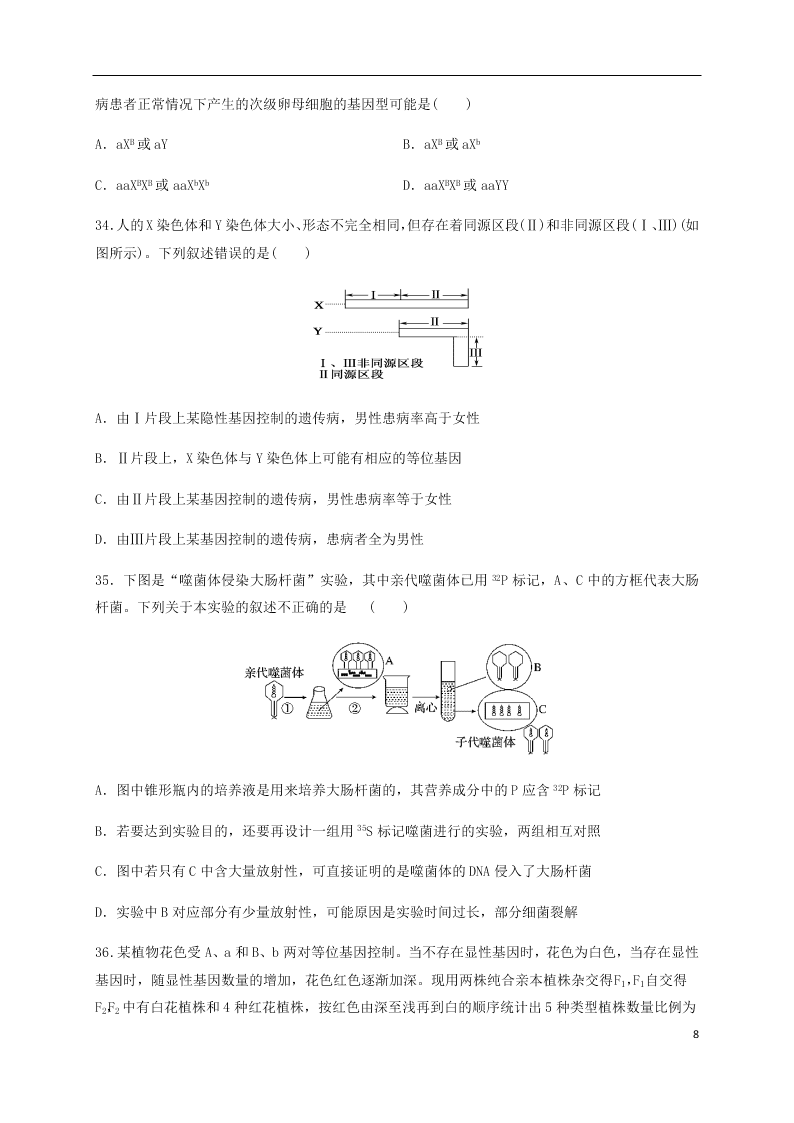 四川省新津中学2020-2021学年高二生物上学期开学考试试题