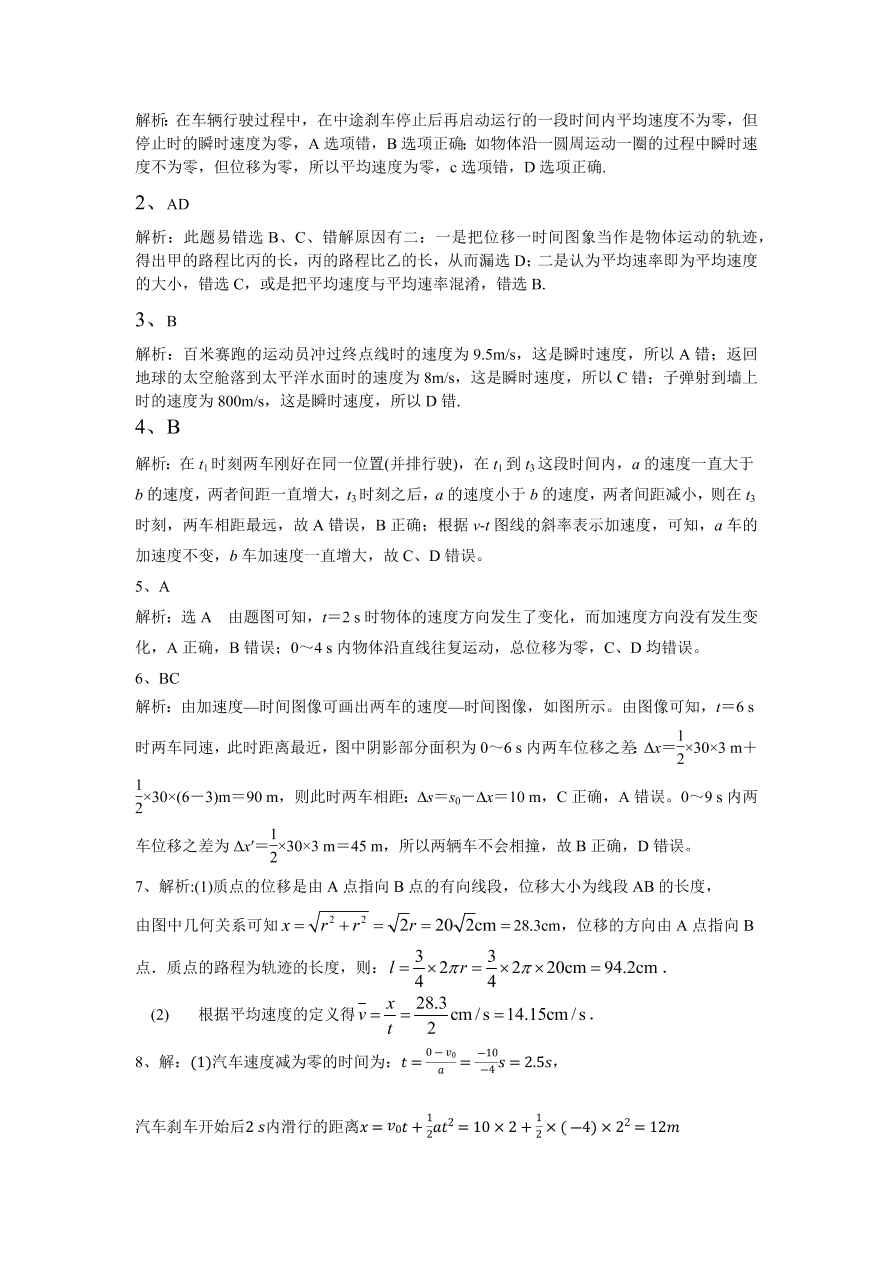 2020-2021学年高三物理一轮复习易错题01 质点的直线运动