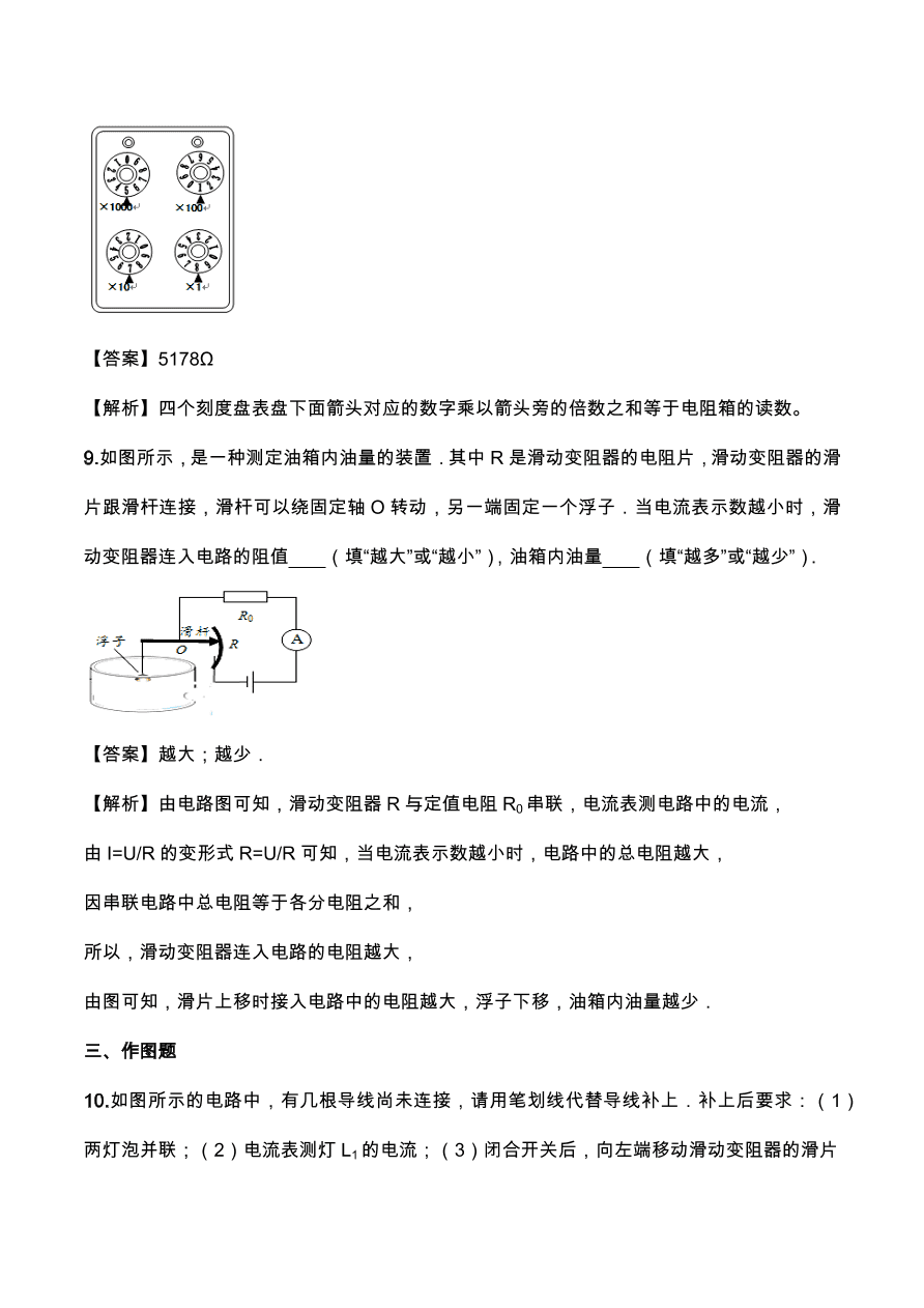 2020年人教版初三物理专题练习：电阻器