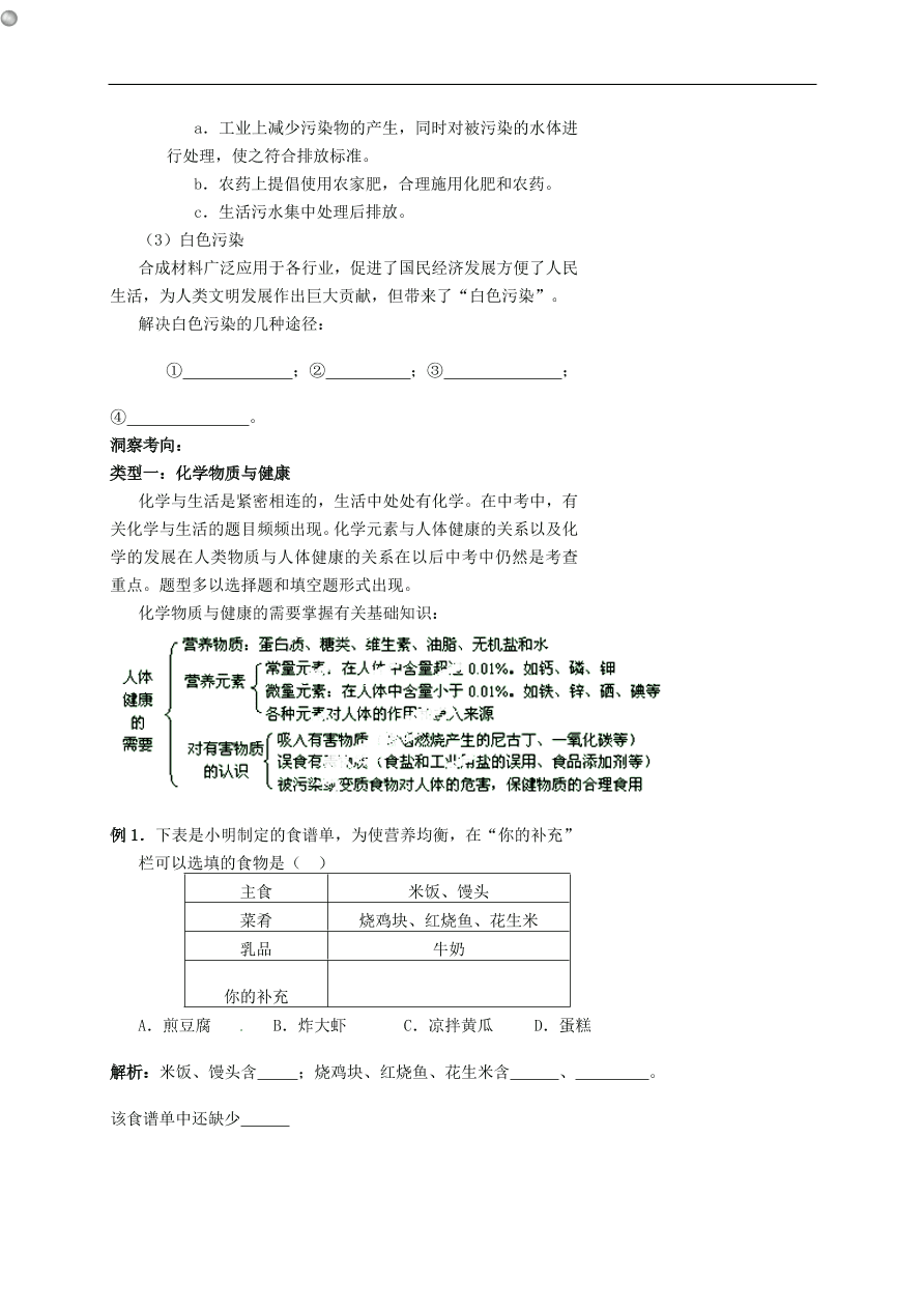 中考化学专题复习十三  与社会发展练习