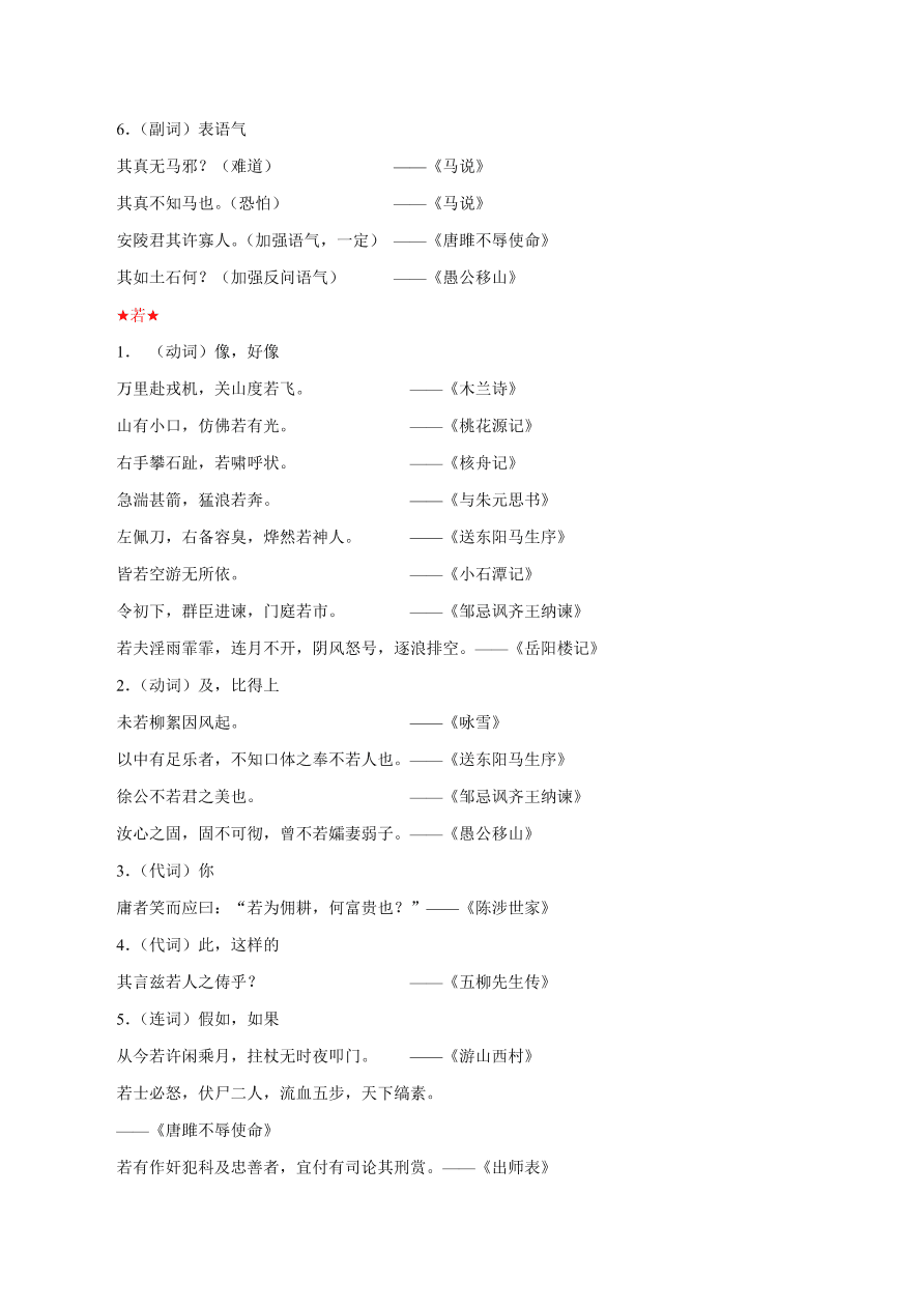 2020-2021年初三语文文言文考点及答题技巧03：虚词用法及意义