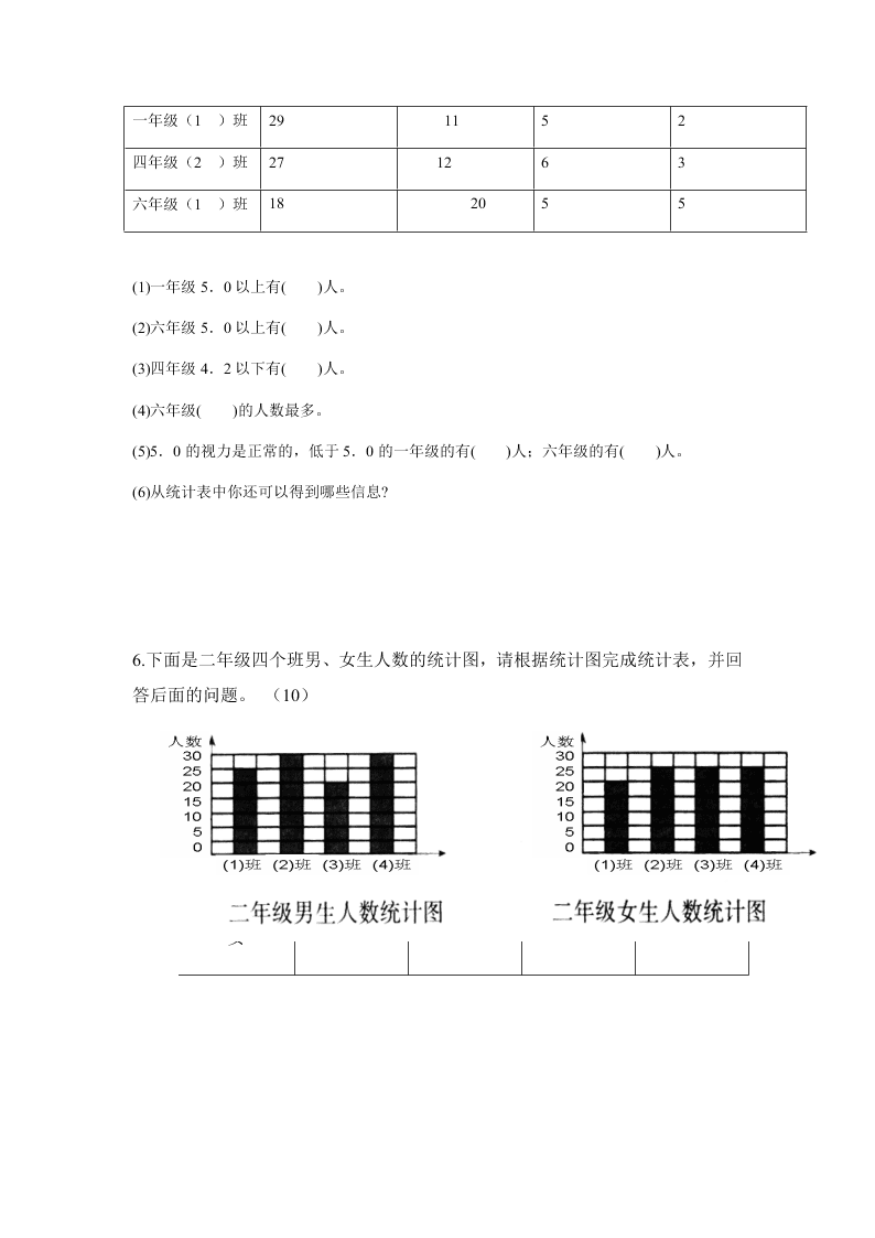 人教版二年级数学下册第一单元数据收集整理测试题