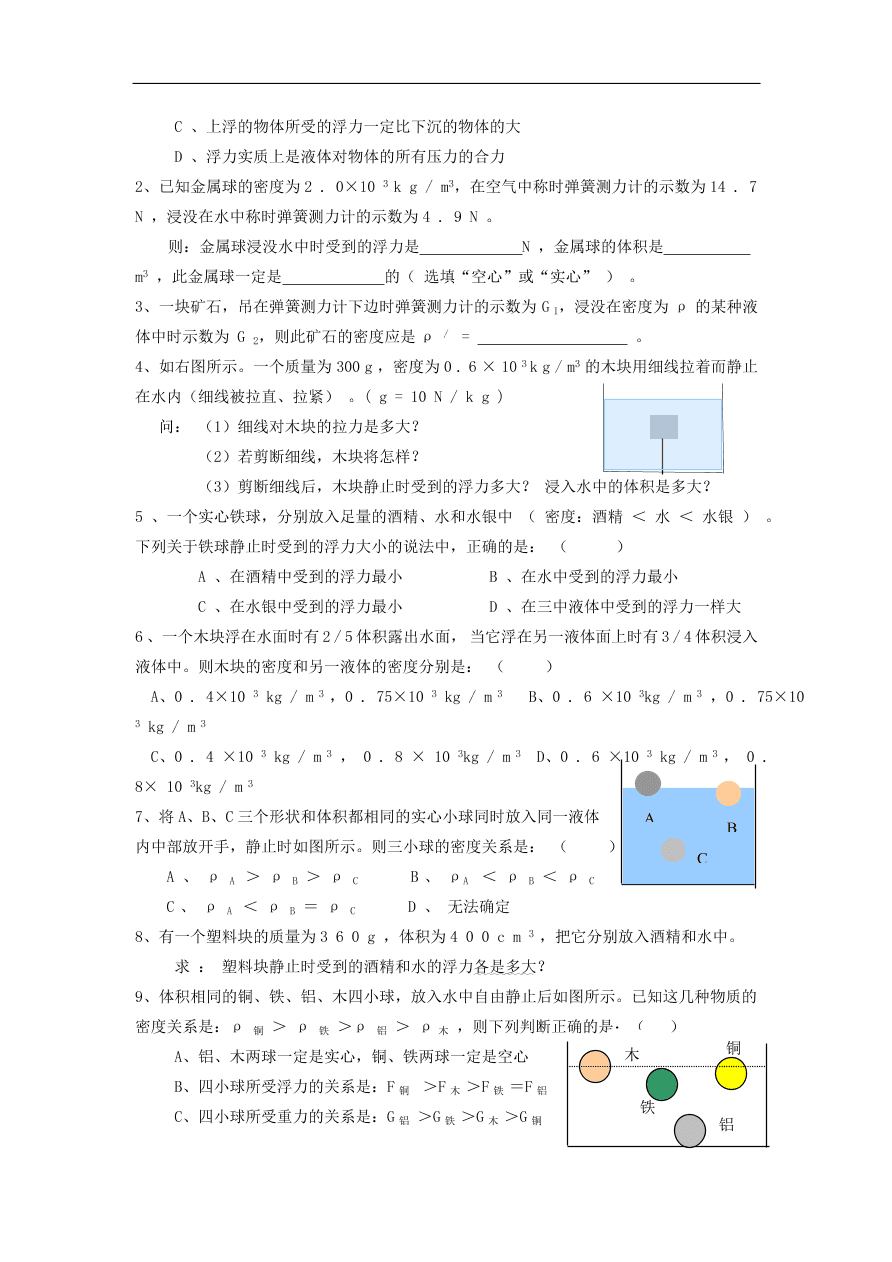 八年级物理下册 第十章 流体的力现象试题 （含答案）