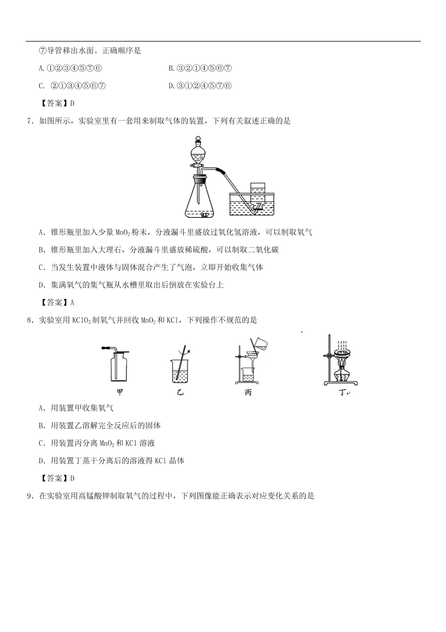中考化学重要考点复习 氧气的制取练习卷