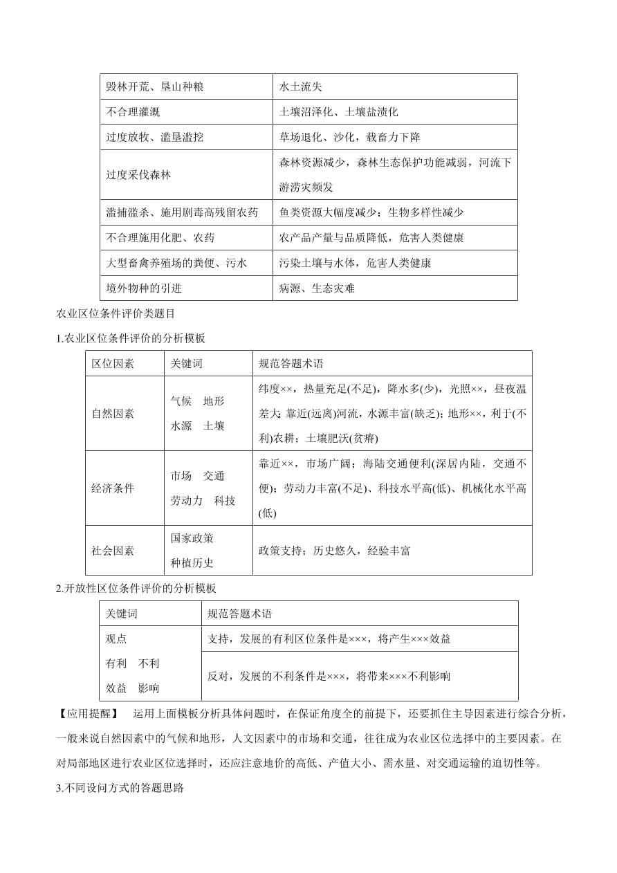 2020-2021学年高考地理一轮复习知识点专题九   产业活动与地理环境