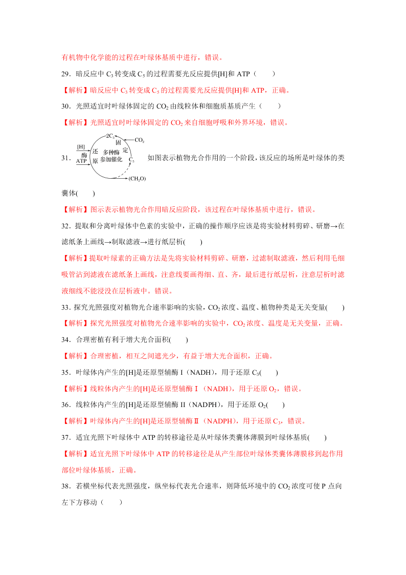 2020-2021年高考生物一轮复习知识点专题14 光合作用