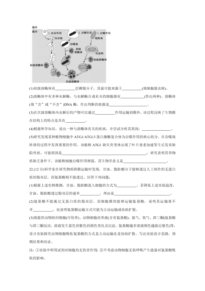 河南省2021届高三生物10月联考试题（Word版附答案）