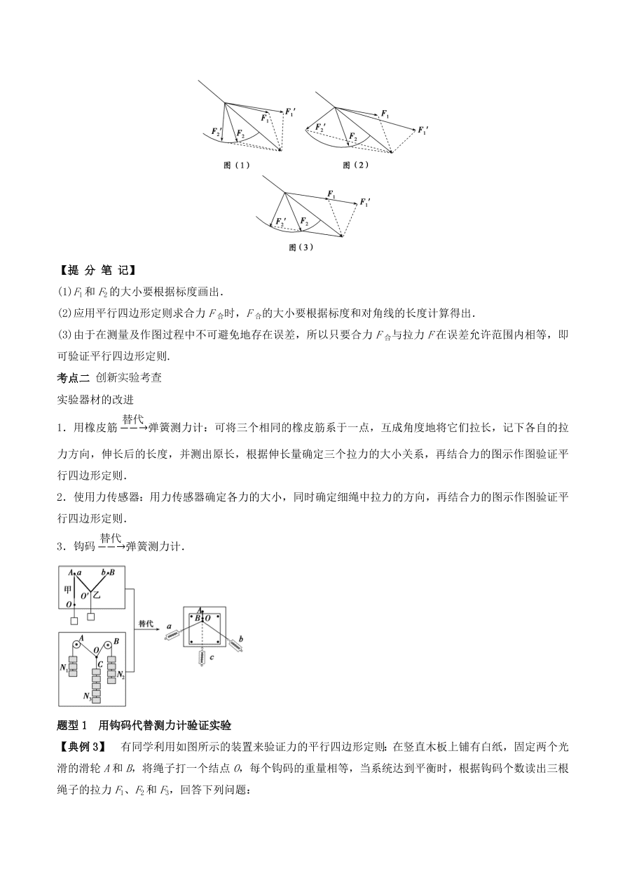 2020-2021学年高三物理一轮复习考点专题09 实验三：验证力的平行四边形定则