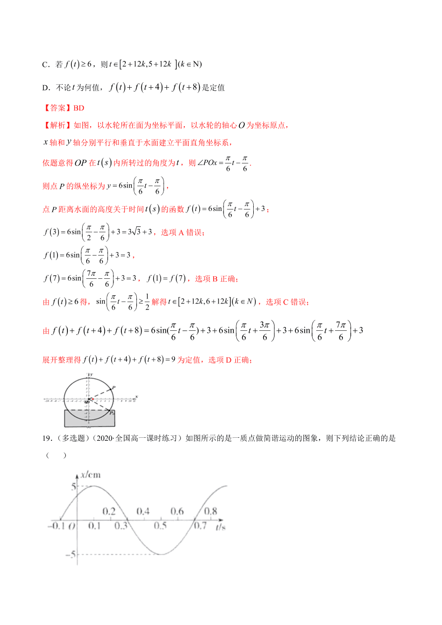 2020-2021学年高一数学课时同步练习 第五章 第7节 三角函数的应用