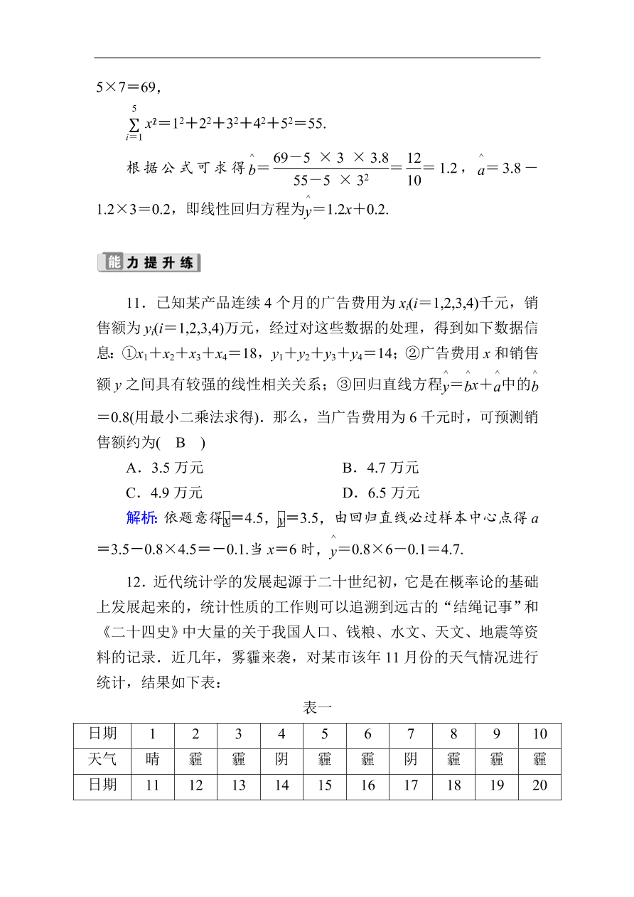 2020版高考数学人教版理科一轮复习课时作业61 变量间的相关关系、统计案例（含解析）