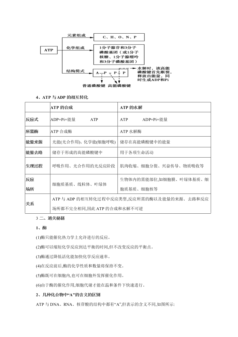 2020-2021年高考生物一輪復習知識點專題12 酶和ATP