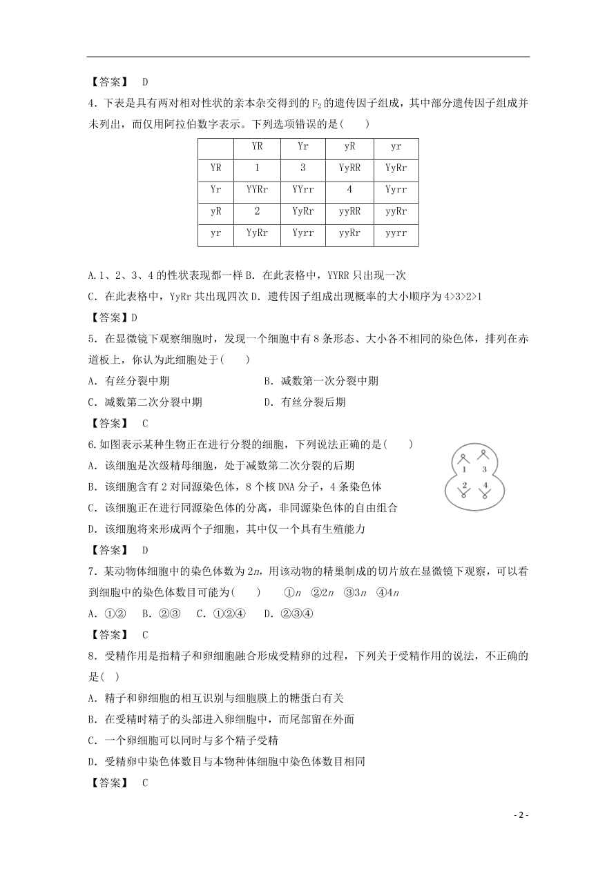 吉林省长春外国语学校2020-2021学年高二生物上学期期初考试试题（含答案）