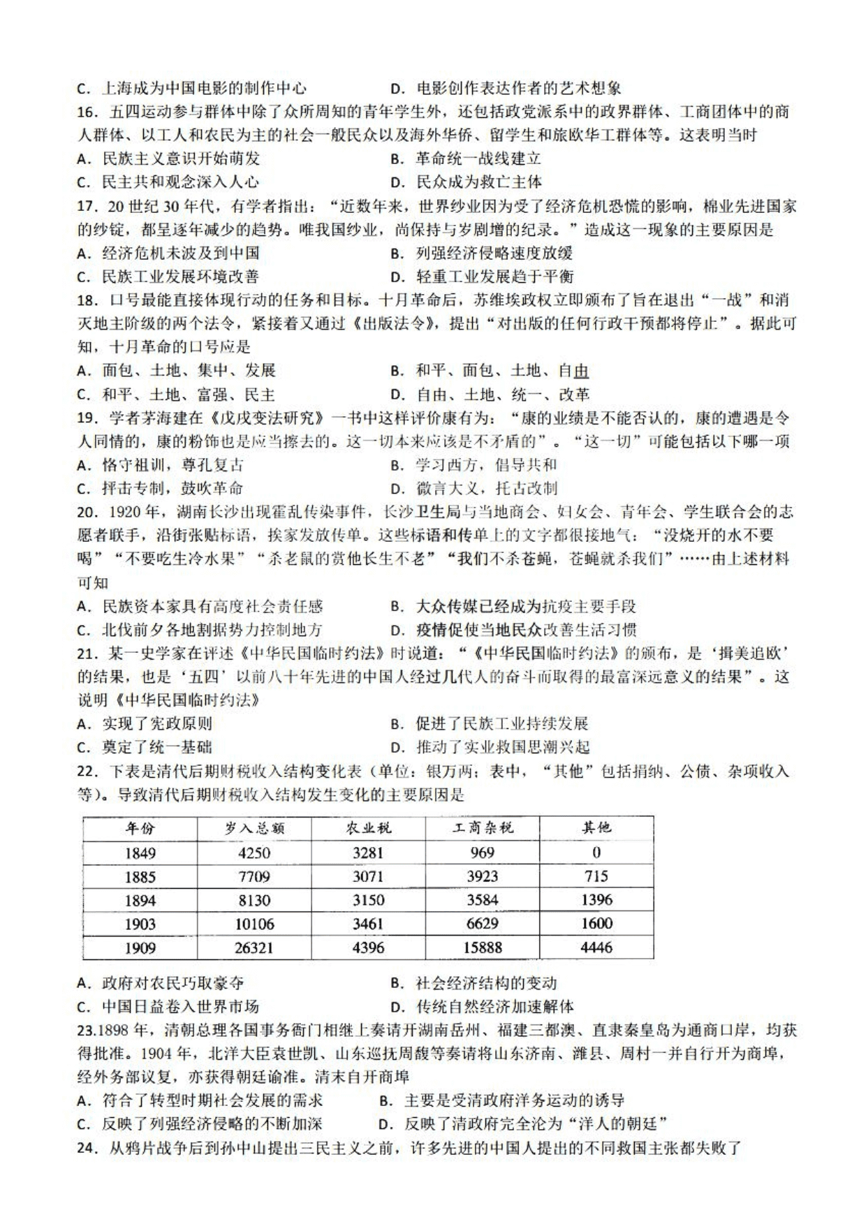 黑龙江省实验中学2021届高三历史10月月考试题（pdf版）
