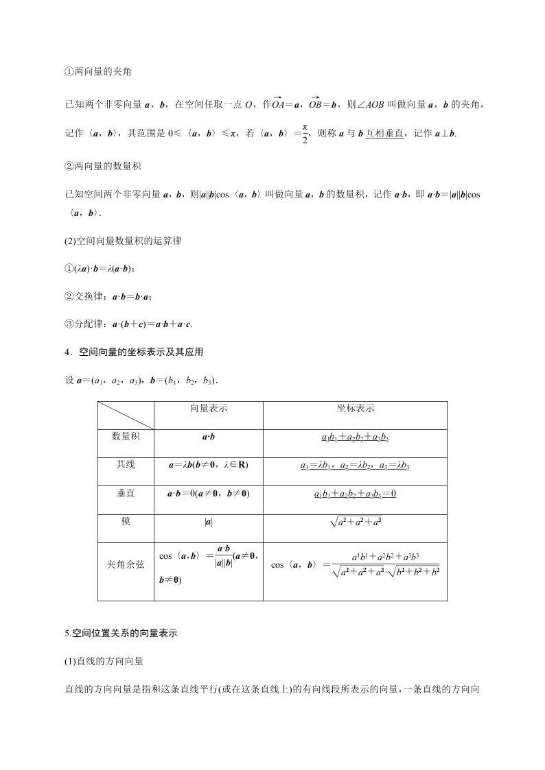 2020-2021学年高考数学（理）考点：空间向量及其应用