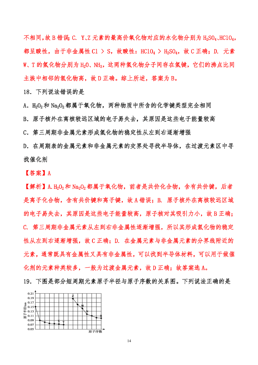 2020-2021年高考化学一轮易错点强化训练：原子结构、元素周期律、元素周期表和化学键