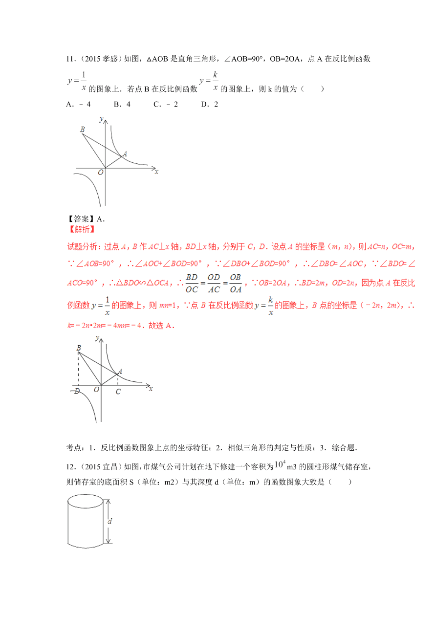 九年级数学上册第6章《反比例函数》期末复习及答案