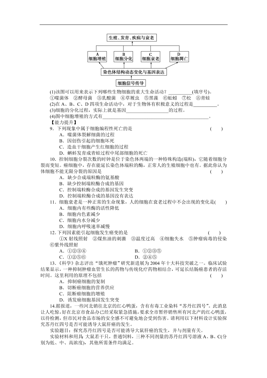 人教版高一生物上册必修1《6.3细胞的衰老和凋亡6.4细胞的癌变》同步练习及答案