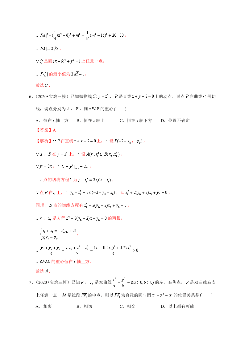 2020-2021学年高考数学（理）考点：抛物线