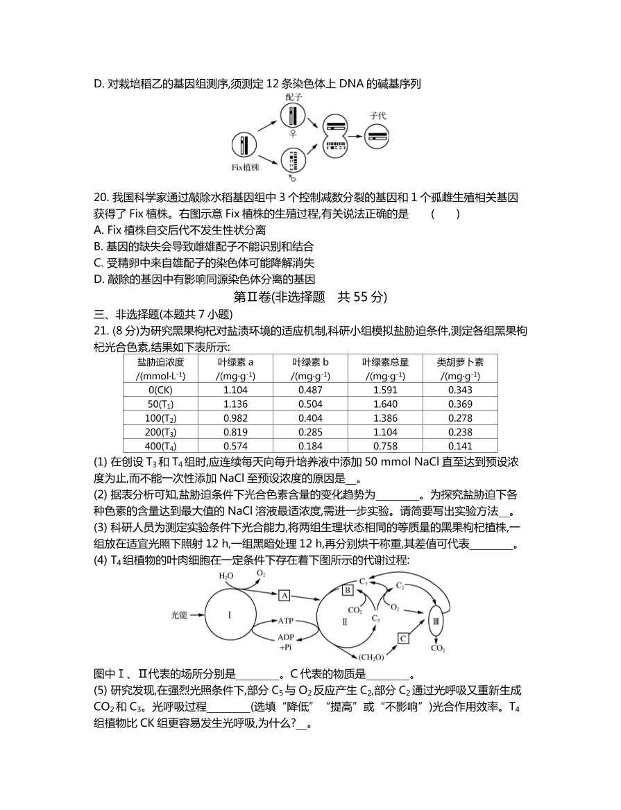 江苏省泰州市2021届高三生物上学期期中调研试题（Word版附答案）