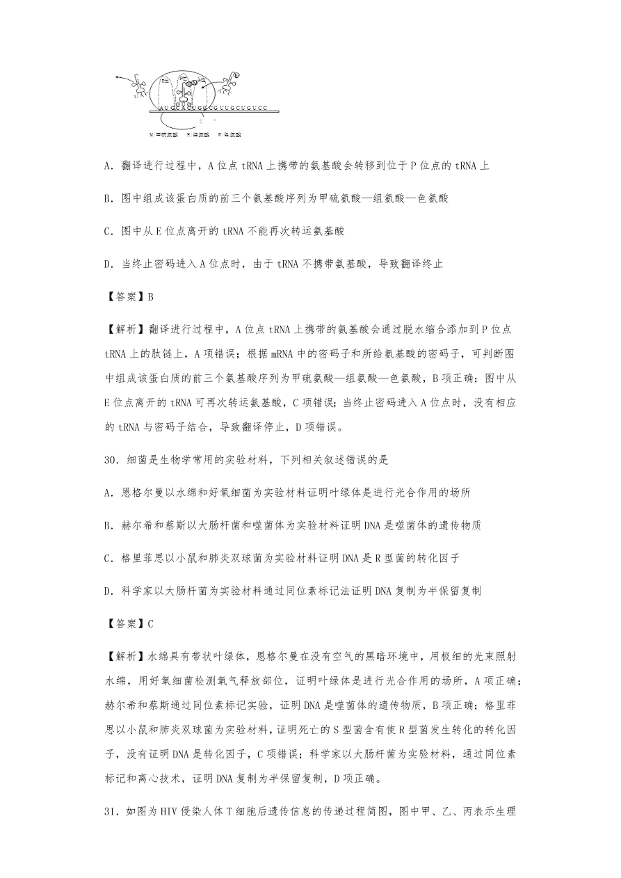 人教版高三生物下册期末考点复习题及解析：DNA是主要的遗传物质、结构、复制和基因的表达