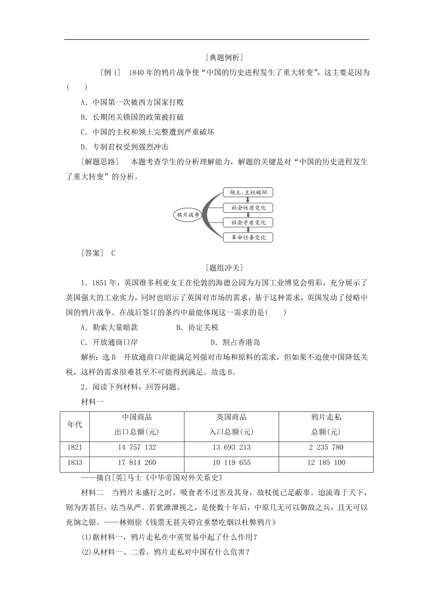 人教版高一历史上册必修一第10课《鸦片战争》同步检测试题及答案