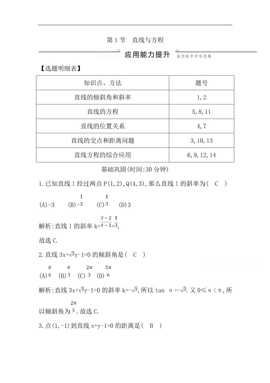 高中导与练一轮复习理科数学必修2习题 第八篇平面解析几何 第1节 直线与方程（含答案）